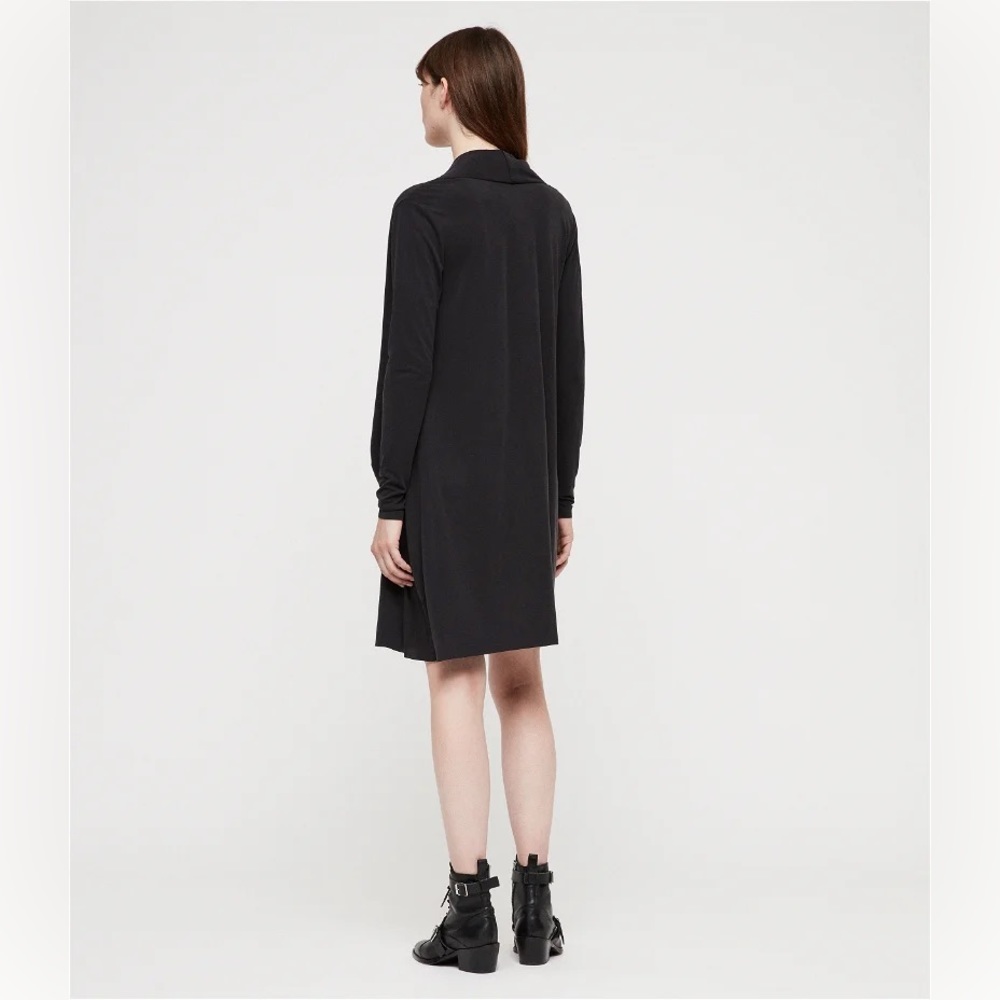 Allsaints Black Cupro Amei Long Sleeve Draped Mini Dress Size 0 EUC - Picture 3 of 12